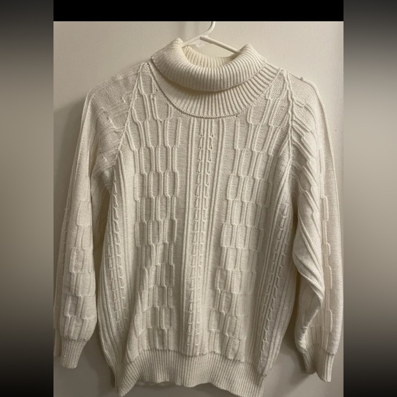 Women Cable White Medium Knit Turtleneck Sweater Pullover Special Order - Picture 1 of 5